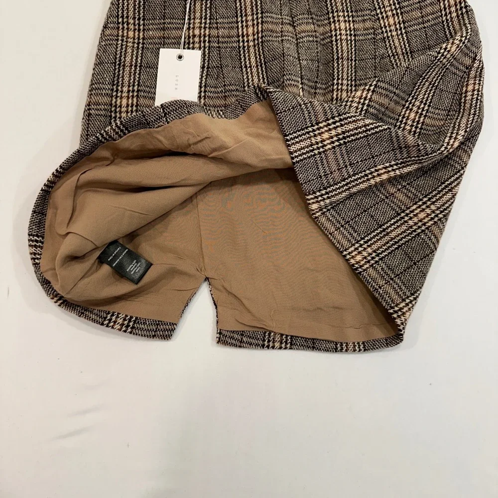 Lush Plaid Mini Skirt Women‎ Size S Brown Tan Front Slit NWT | Dark Academia